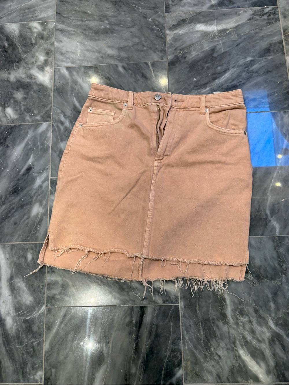 H&M Washed Rose Frayed Hem Denim Mini Skirt